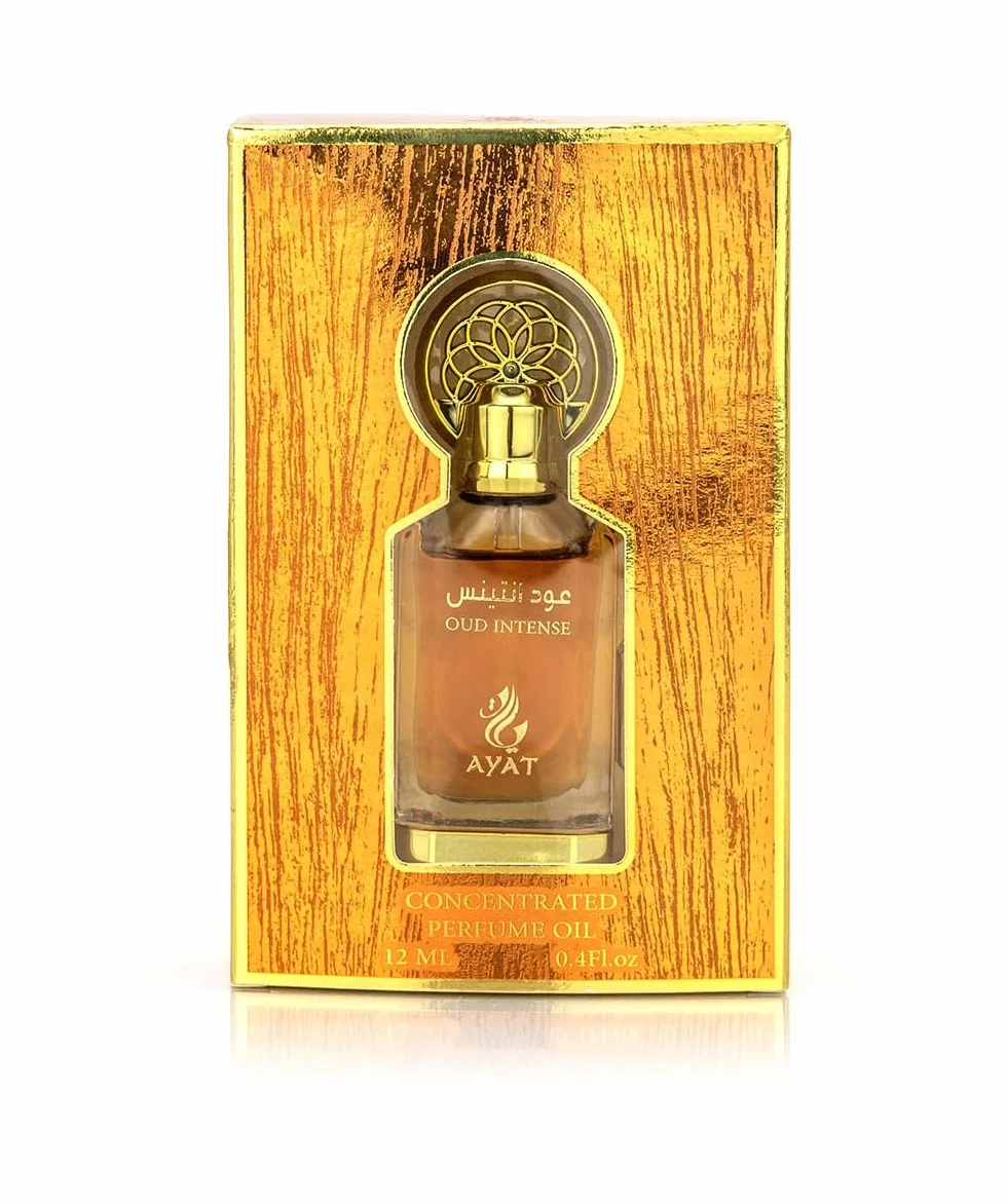 Ayat Perfumes - Olejek perfumowany 12 ml - Bezalkoholowy ekstrakt z perfum, wysokiej jakości piżmo, unisex, orientalny, arabski, Oud, Naturalny, Amber - Dubajski zapach (Oud Intense 12ml)