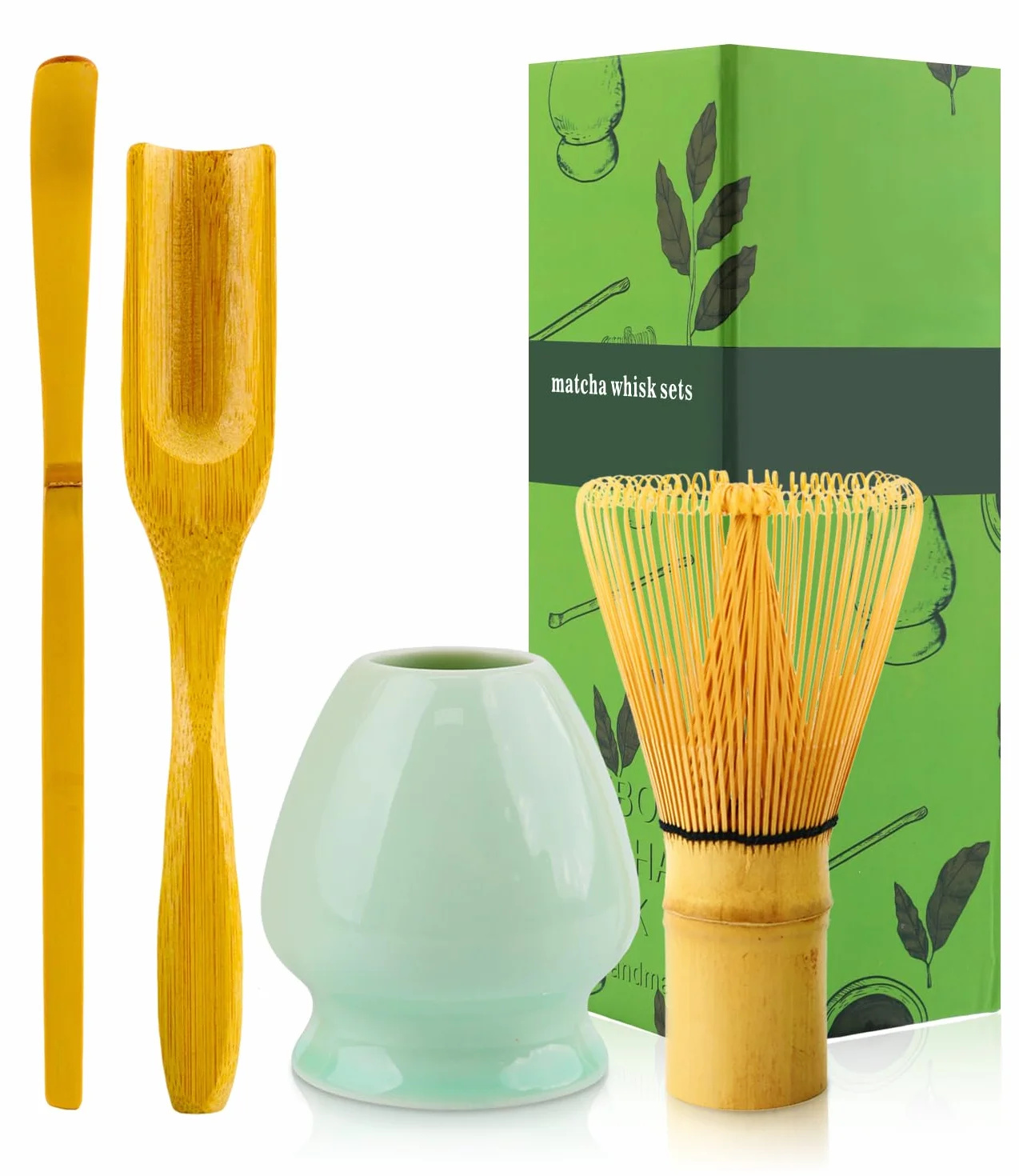 Zestaw Matcha, zestaw do herbaty Matcha dla 4 osób, miotełka do Matcha, zestaw Teanagoo Matcha, zestaw do herbaty Matcha, zestaw do herbaty Matcha do przygotowania śniadania/Matcha Latte