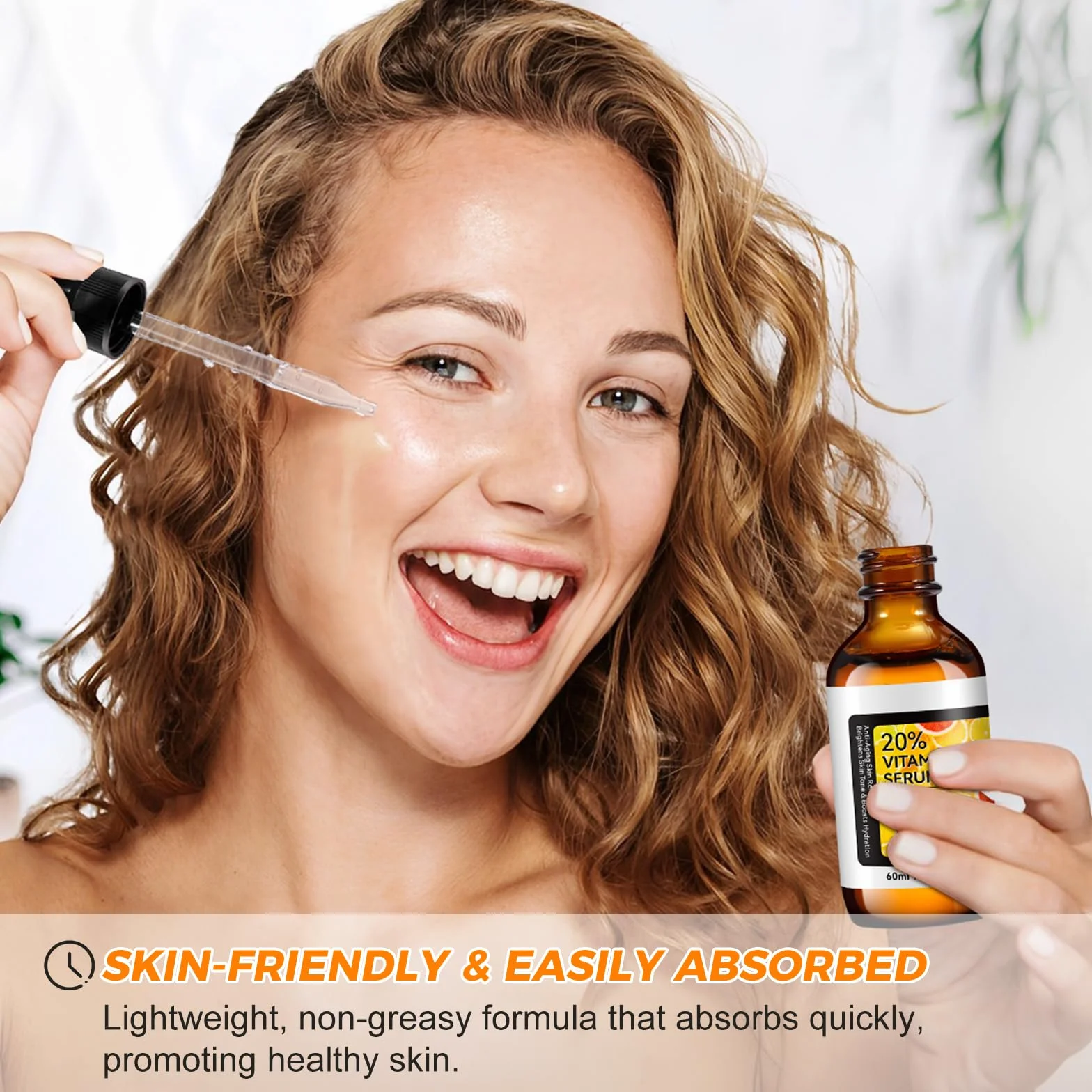 Serum z witaminą C 60 ml, serum z witaminą C z kwasem laluronowym, witaminą E, aloesem, naturalną formułą przeciwzmarszczkową z kwasem ferulowym, organiczne, wegańskie, nawilżające i rozjaśniające