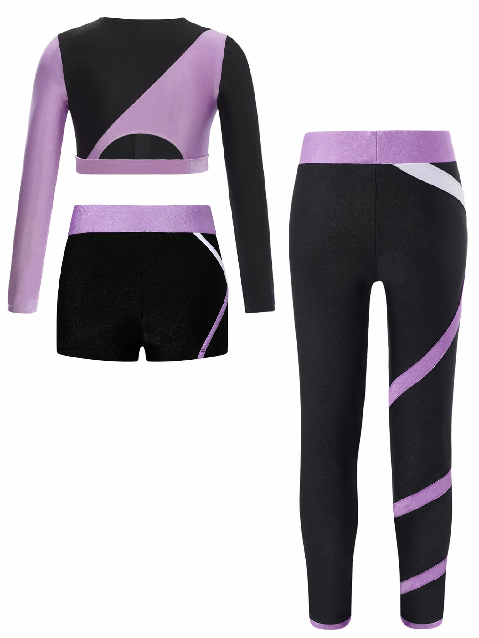 Dziewczęcy dres treningowy, legginsy sportowe i t-shirt, szorty crop top, zestaw 3 sztuk, dla dzieci, do uprawiania sportu, jogi, fitnessu, biegania