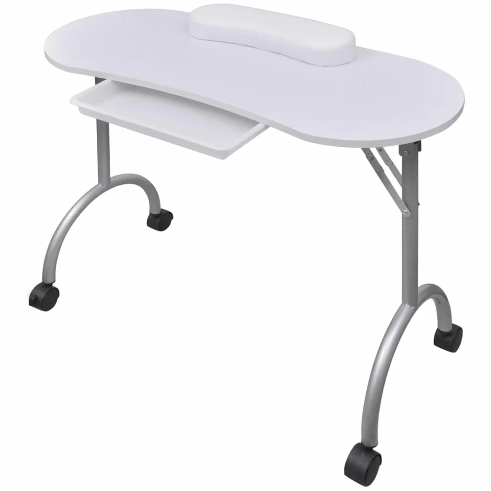vidaXL Składany stolik do manicure z kółeczkami, biały