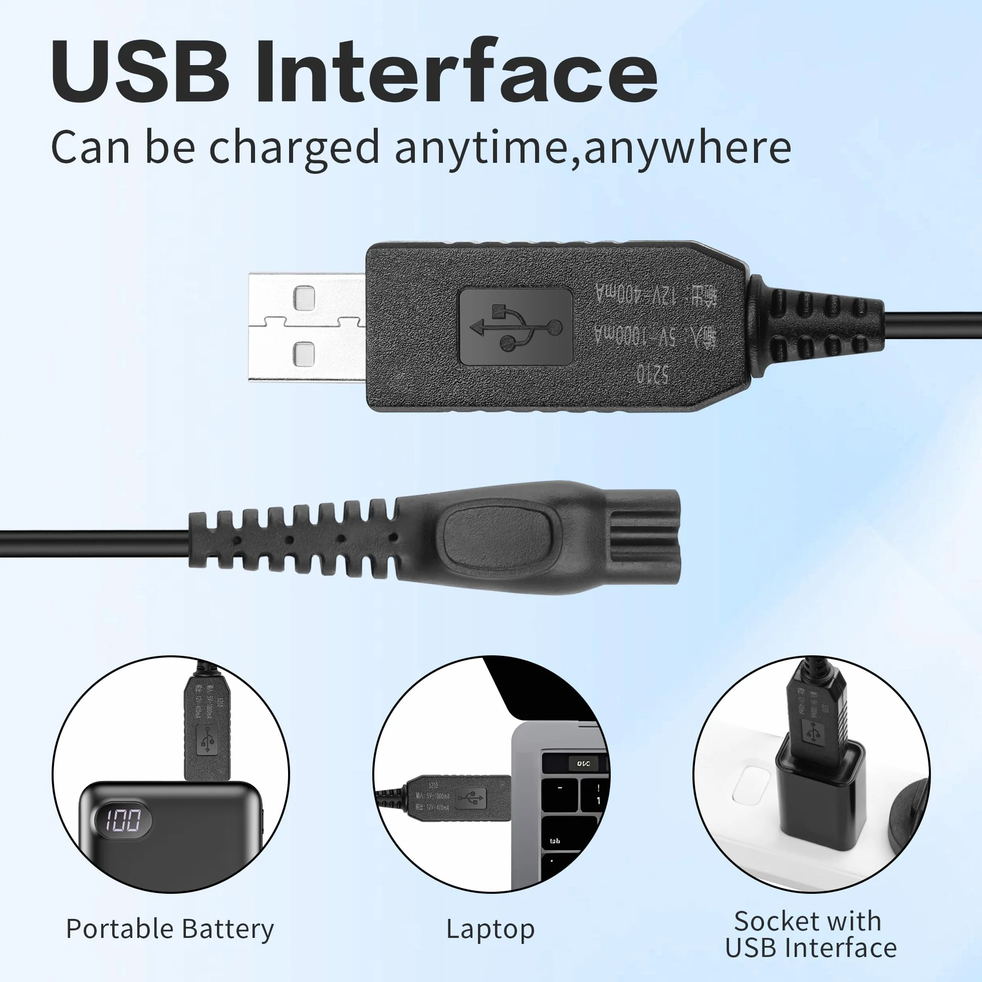 YAODHAOD 8V golarka kabel do ładowania do Philips Norelco One Blade QP2530 QP2630 HQ850 HQ912 HQ913 HQ914 HQ915, USB Beard Trimmer zasilacz