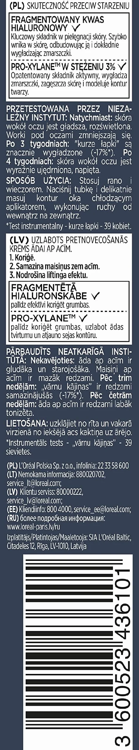 L'Oreal Paris Revitalift Laser X3 Zaawansowana Pielęgnacja Anti-Age Pod Oczy 15Ml