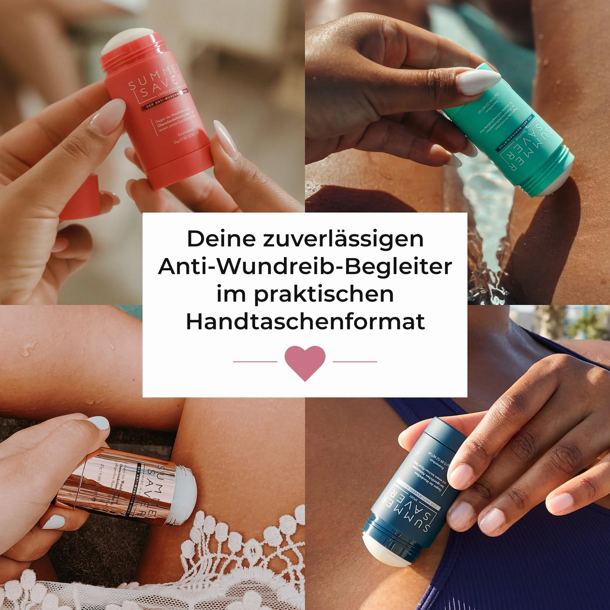SUMMERSAVER Woman – sztyft przeciw otarciom 25g – do ud, pach i okolic biustonosza – z olejem kokosowym i migdałowym, witaminą E, alantoiną – produkt wegański, przetestowany dermatologicznie
