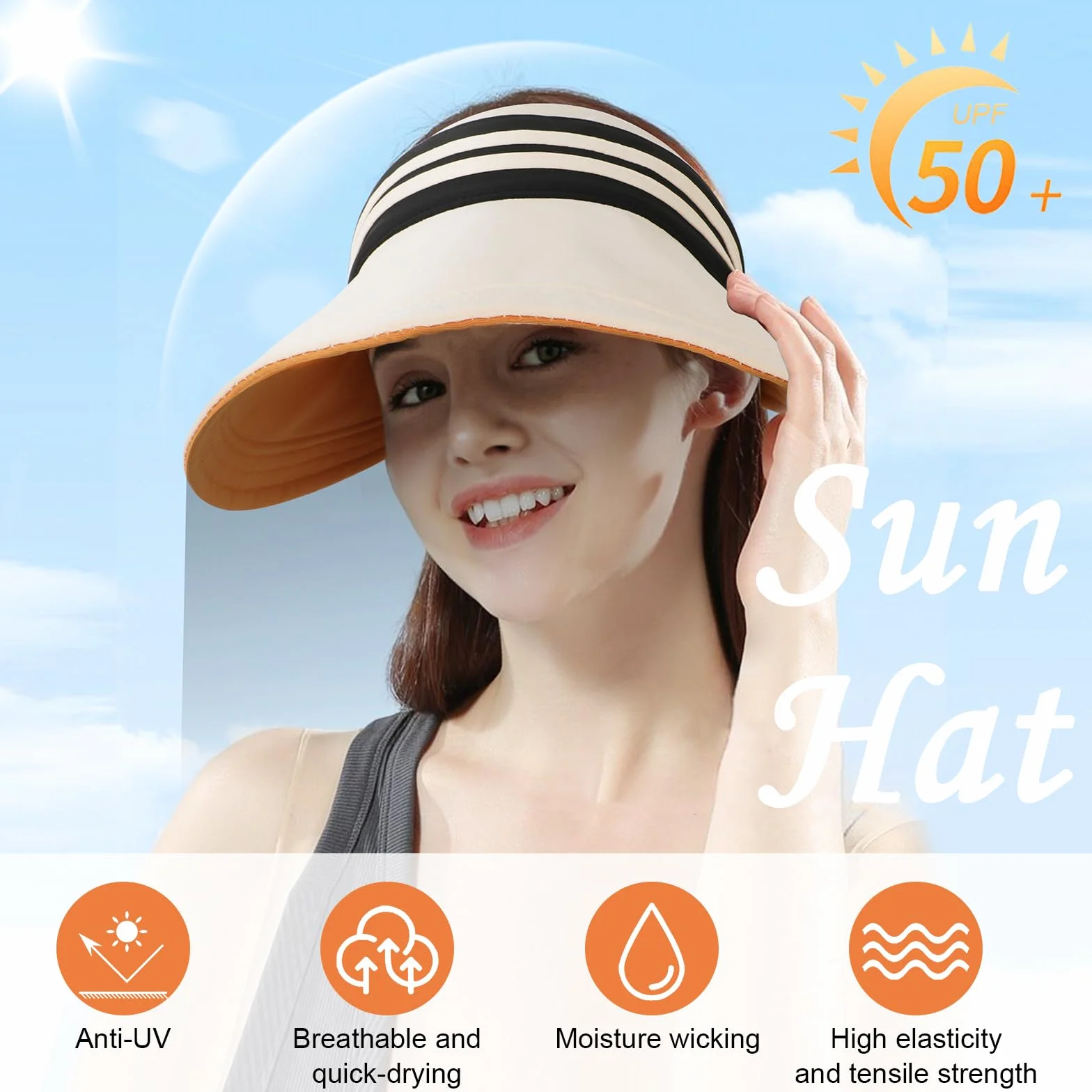 TAGVO Sun Visor kapelusz chroniący przed promieniowaniem UV dla kobiet, kapelusz przeciwsłoneczny, szybkoschnący i oddychający, kapelusz ogrodowy, kapelusz turystyczny, kapelusz plażowy, dwustronny