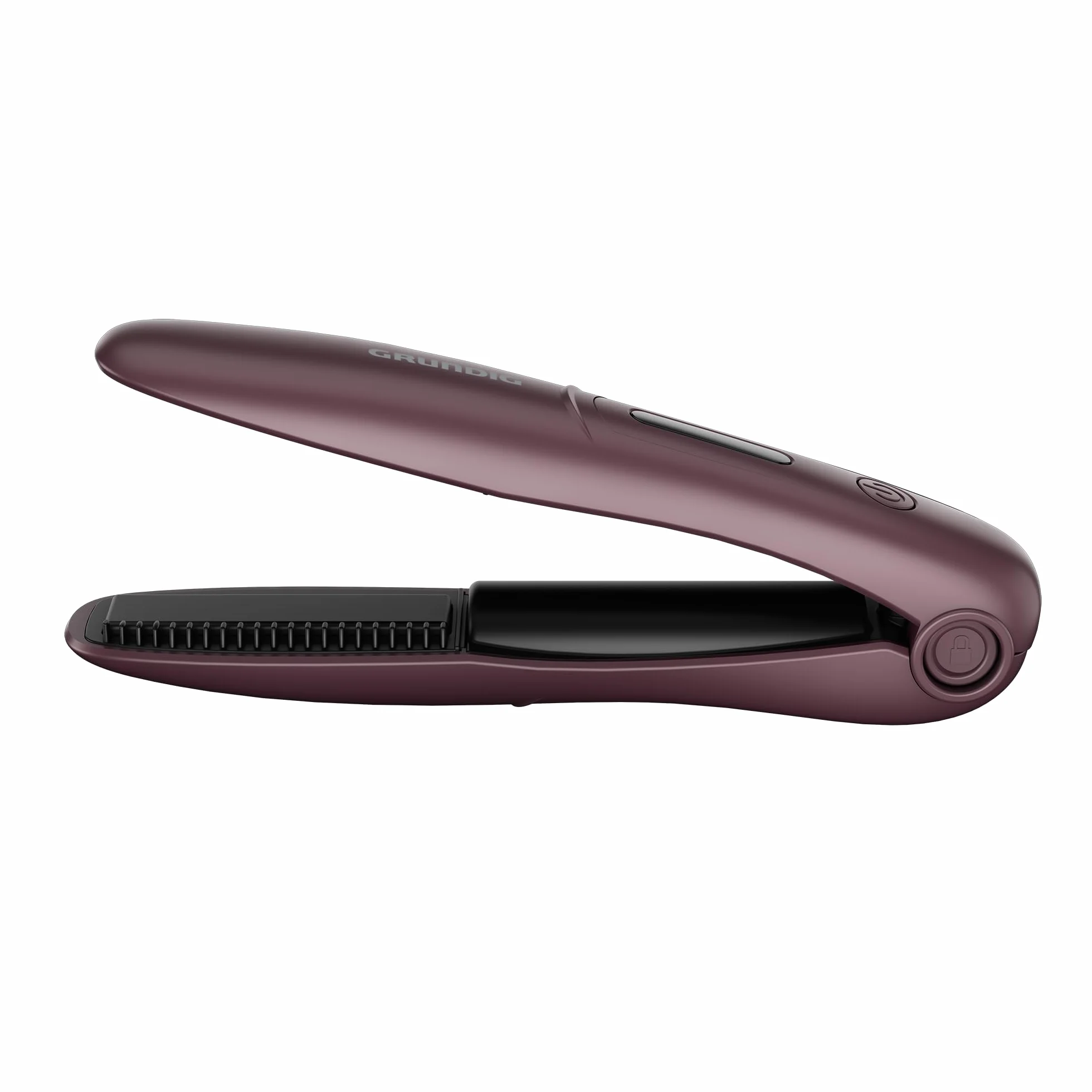 Grundig HS 6330 mini prostownica do włosów, prostownica podróżna, 3 poziomy temperatury (160/180/200°C), małe płytki, powłoka ceramiczna, wyświetlacz LE, czas pracy do 32 minut, wyłącznik