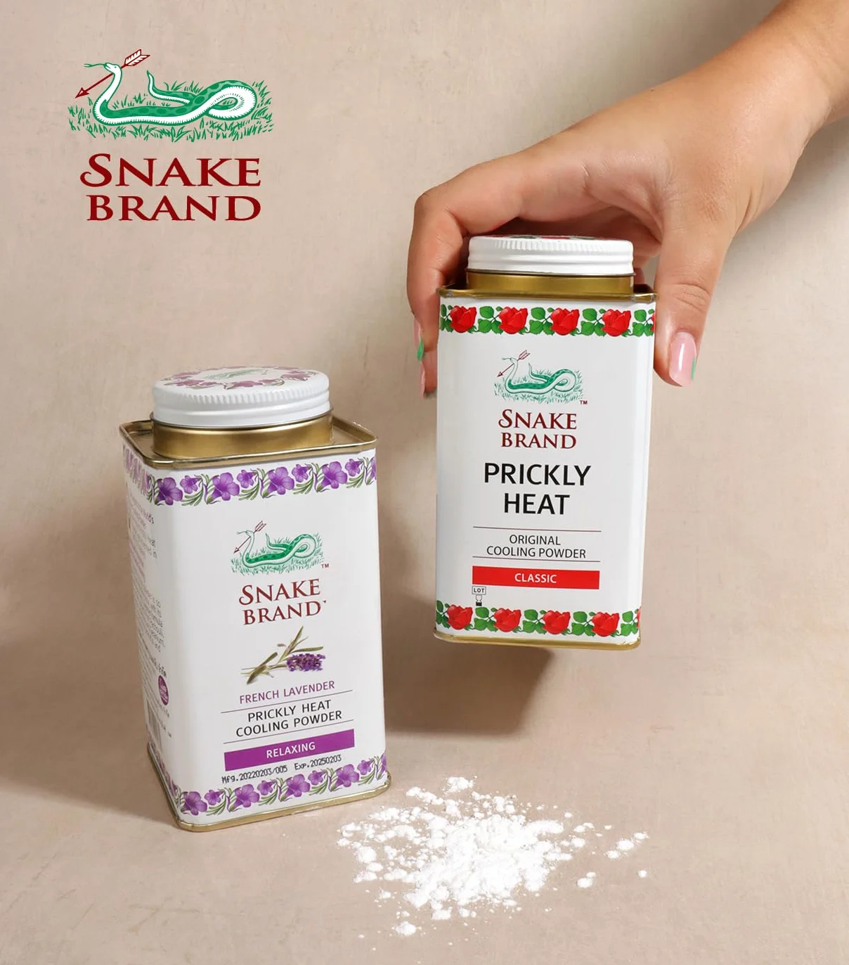 SNAKE BRAND Proszek chłodzący do ciała 140 g podwójne opakowanie klasyczna i relaksująca lawenda (po 1 sztuce)