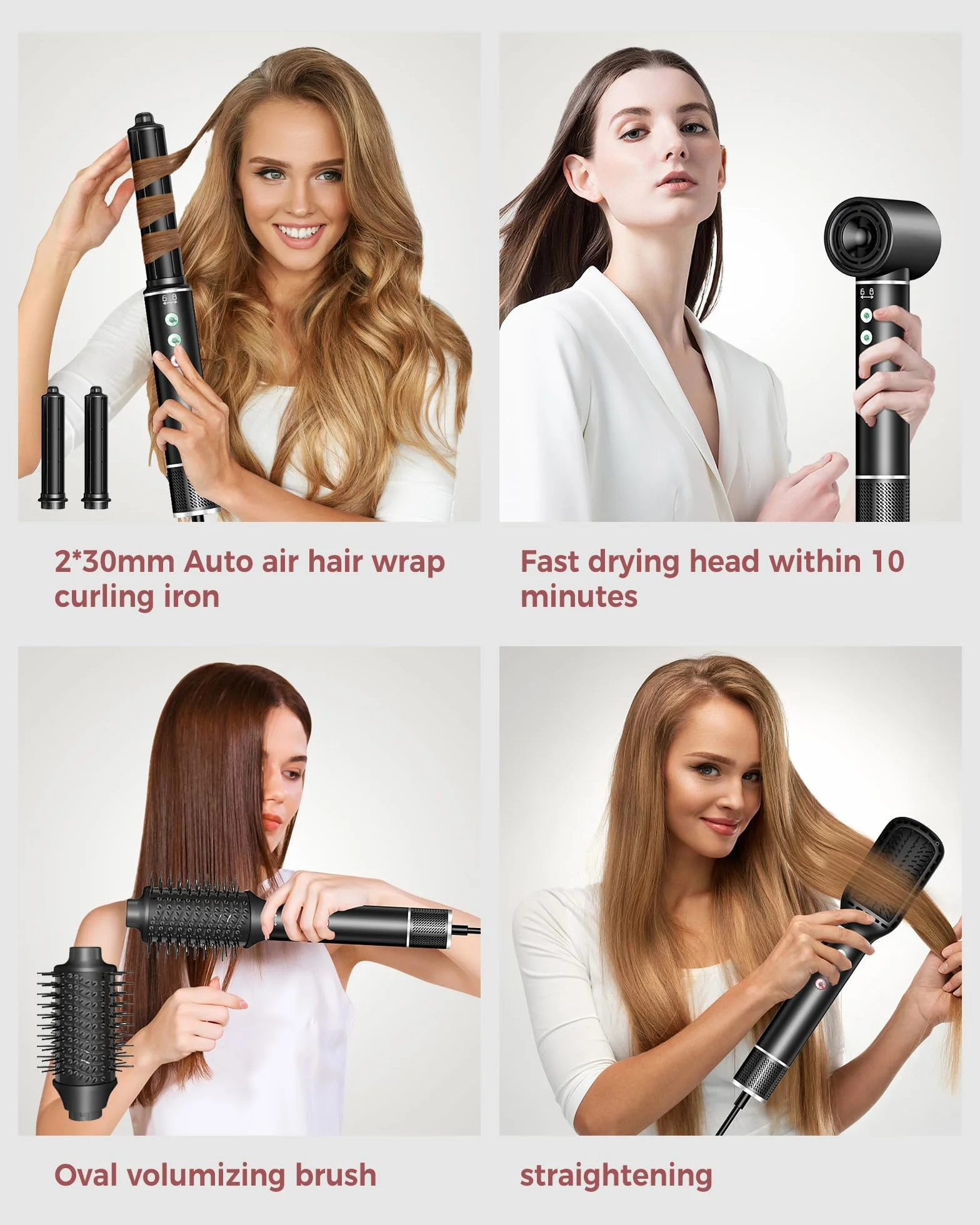 Airstyler Hairstyler 5 w 1 Lokówka z suszarką do włosów, 110 000 obr./min, strumień powietrza 20 m/s, 320 milionów jonów, prostownica, 340 g, lekka, cicha i szybkoschnąca