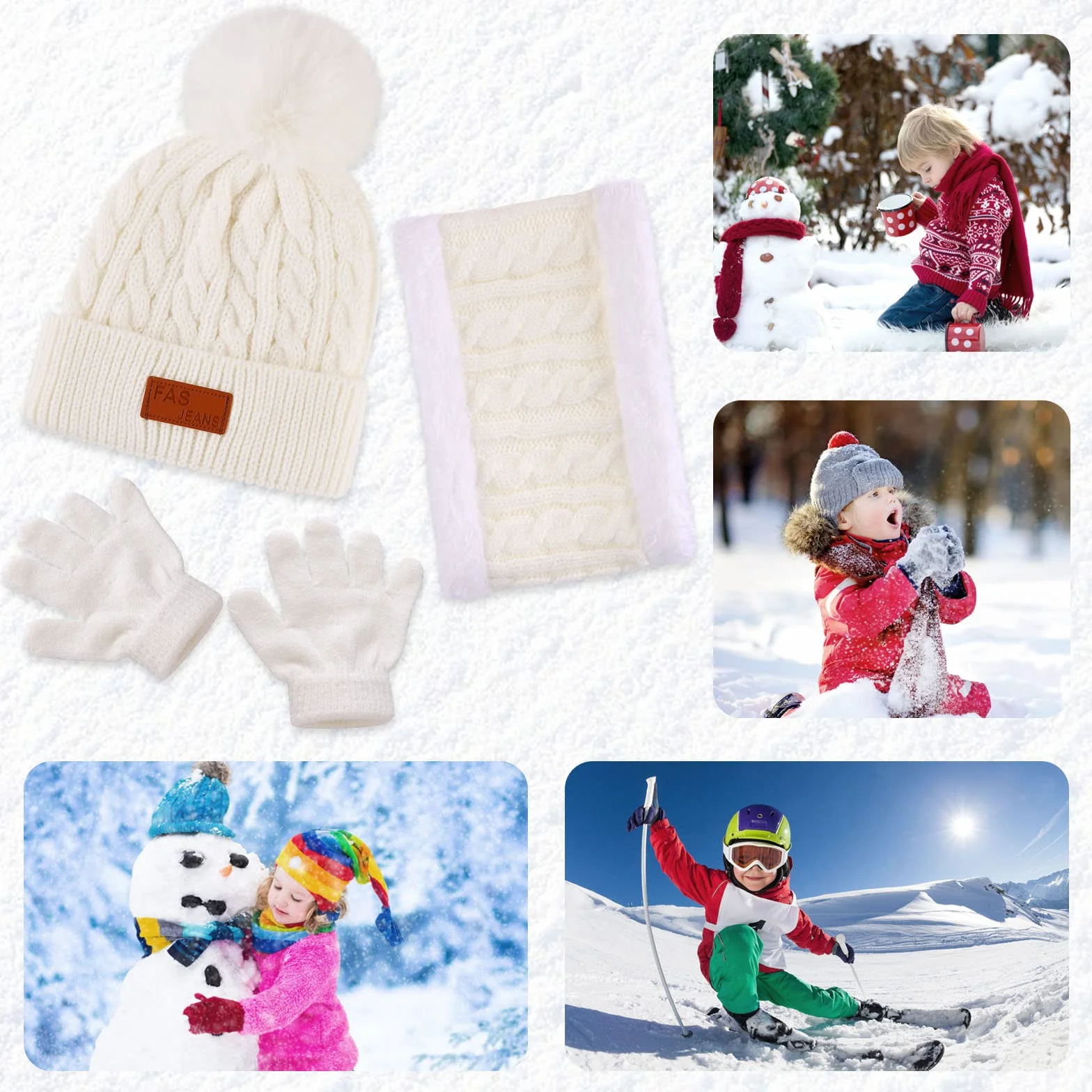Bekecidi Dziecięca czapka zimowa, szalik, rękawiczki, zestaw ciepła czapka niemowlęca, czapka beanie, czapka z dzianiny, szal typu loop, szal zimowy, zestaw na prezent dla chłopców i dziewczynek w