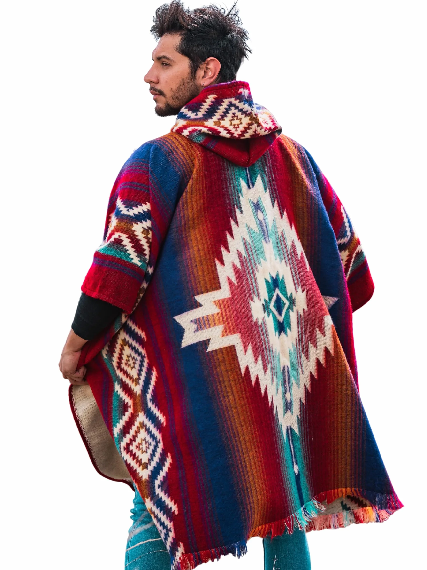 Ponczo dla mężczyzn, wełna alpaki – styl Clint Eastwood, Daryl Dixon, produkt wykonany ręcznie, kowbojska serape, szal
