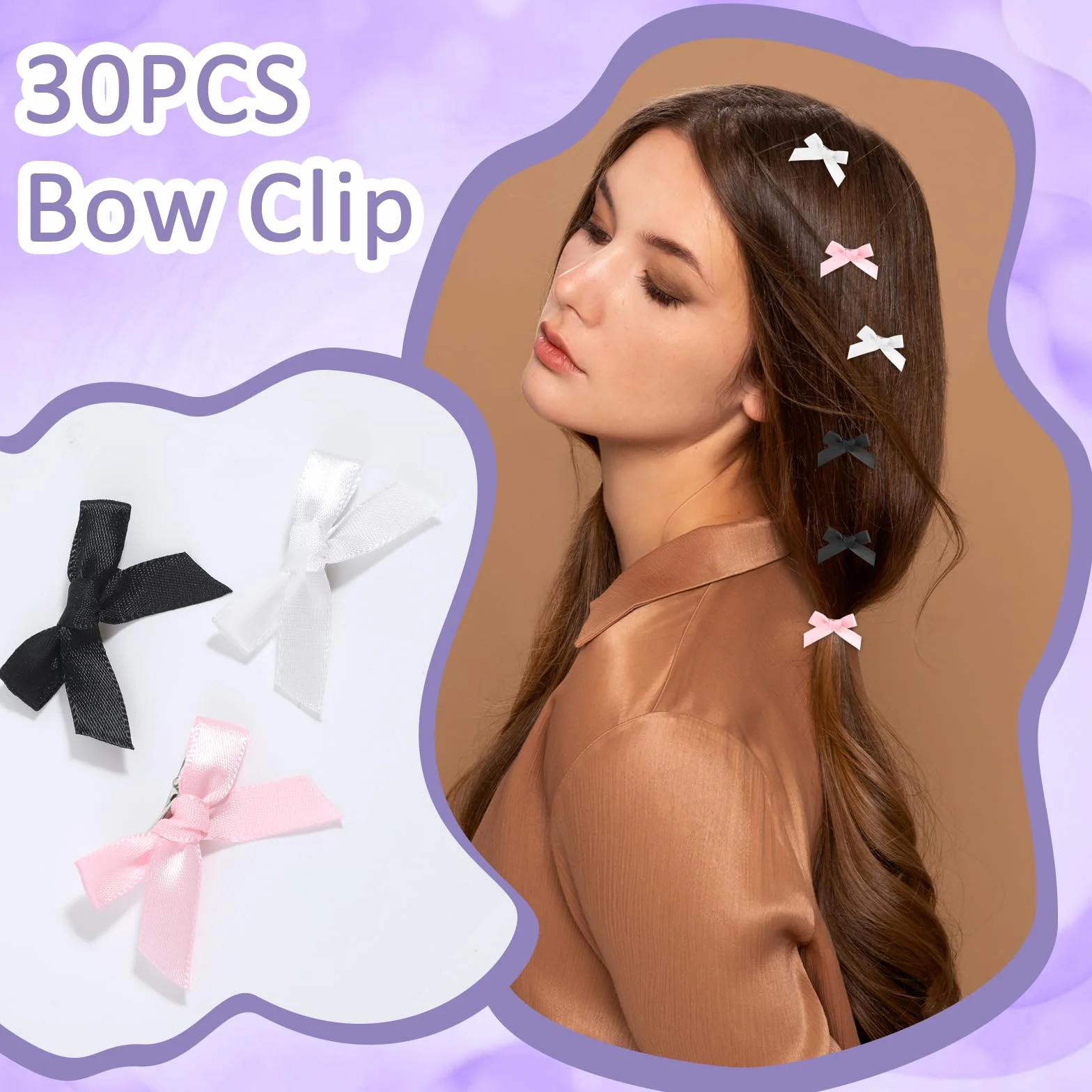 YUXIANLB Zestaw mini spinek do włosów, urocza satyna, 30 szt., kokarda, spinki, pazury, dla kobiet, antypoślizgowe, akcesoria do włosów na Boże Narodzenie, imprezy, wesela, do pracy, na co dzień