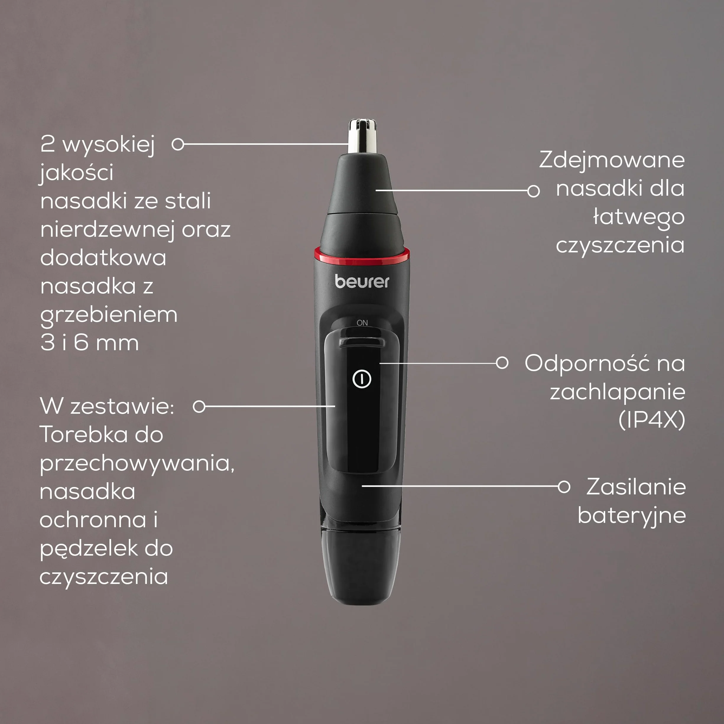 Beurer MN3X trymer precyzyjny, maszynka do strzyżenia włosów, 3 końcówki, wodoszczelny